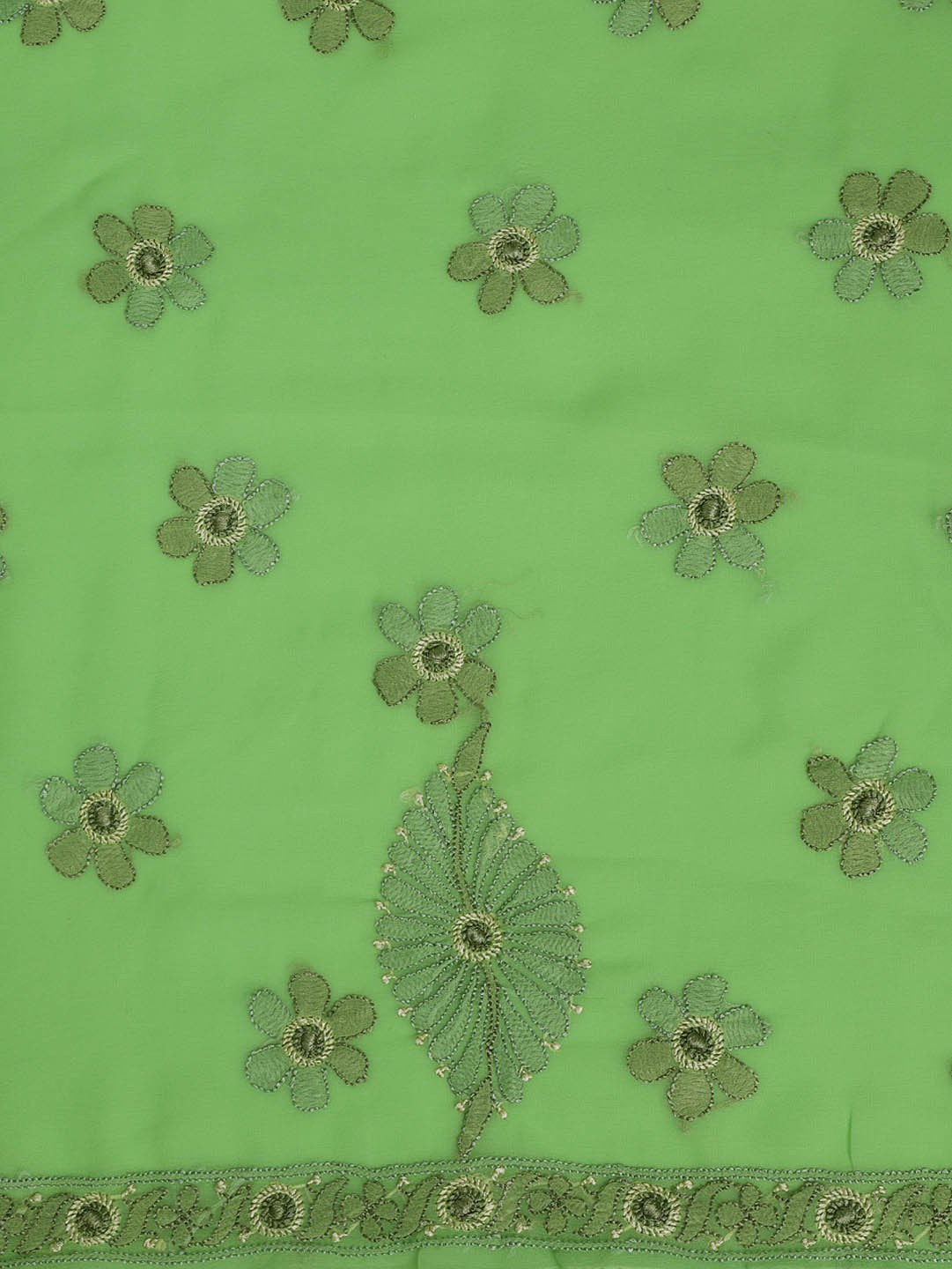Ada Hand Embroidered Parrot Green Georgette Lucknowi Chikankari Unstitched Suit Piece A593486
