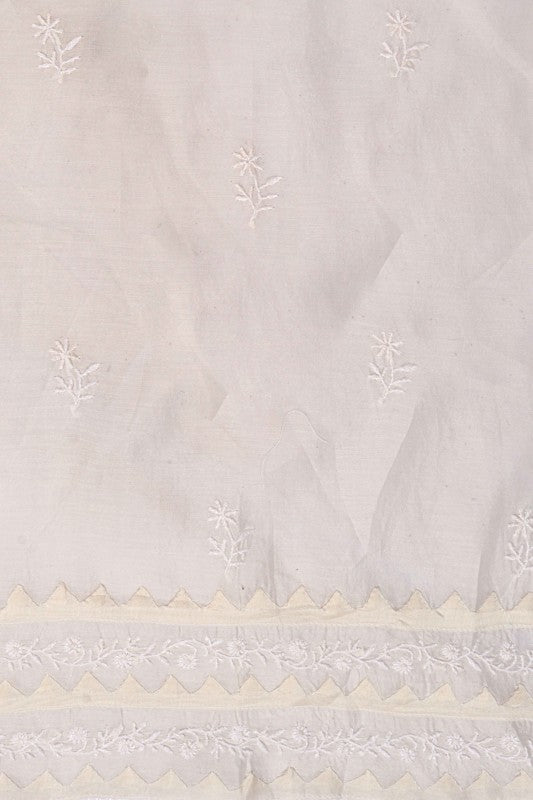 Ada Hand Embroidered Off White Chanderi Lucknowi Chikankari Semi-stitched Kurta Dupatta Set A615490