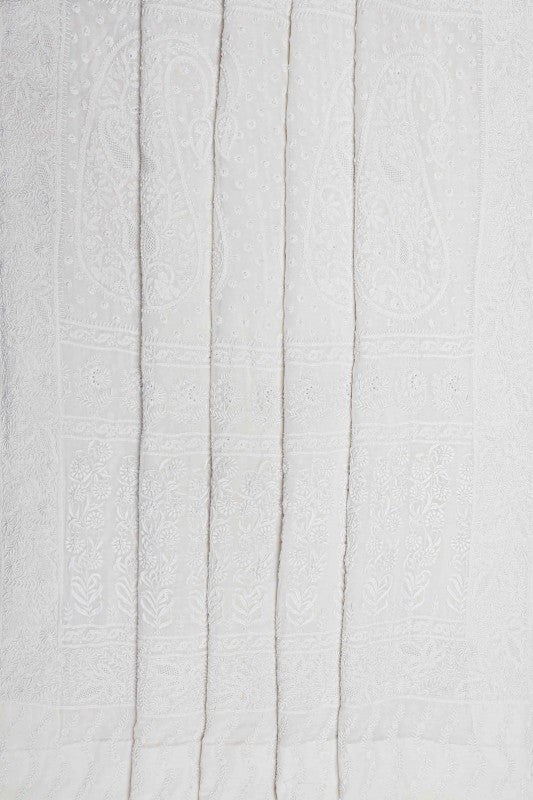 Ada Hand Embroidered White Pure Georgette Lucknow Chikan Saree with Blouse A342798