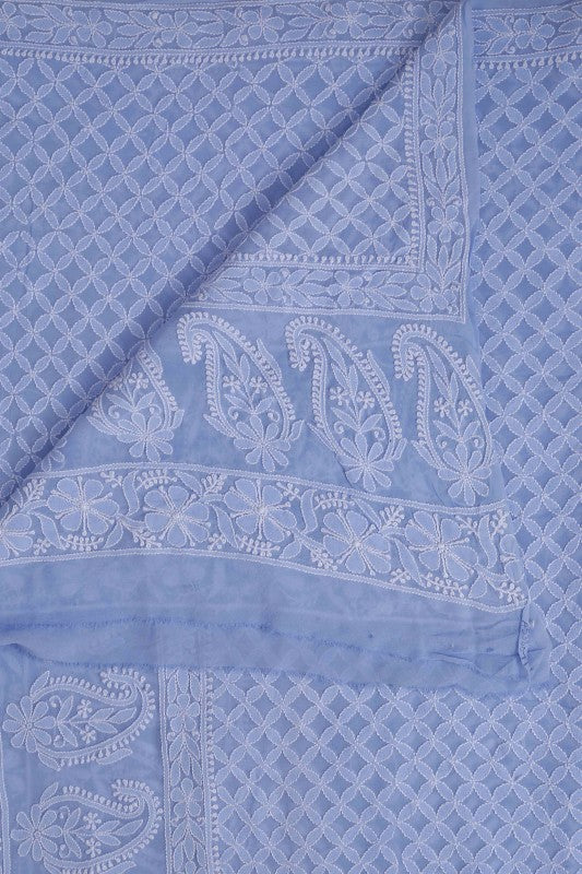 Ada Hand Embroidered Blue Pure Georgette Chikan Dupatta- A533074