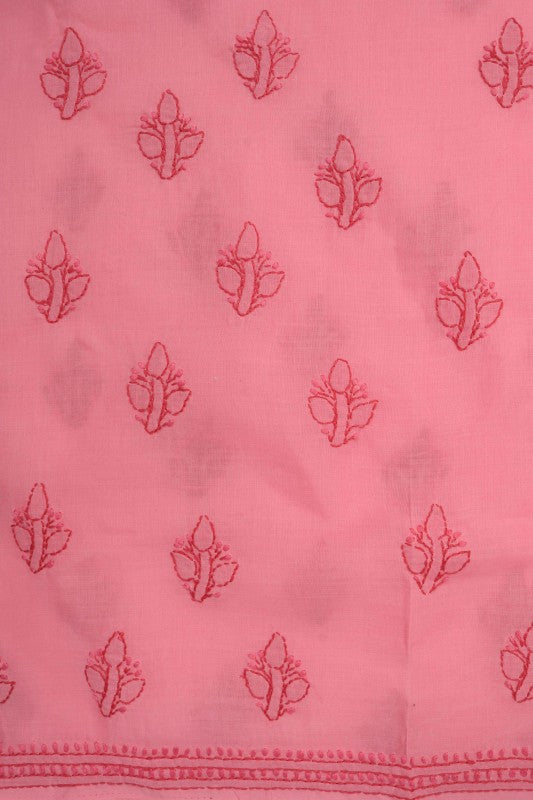 Ada Hand Embroidered Peach Cotton Lucknowi Chikan Unstitched Suit Piece A347798