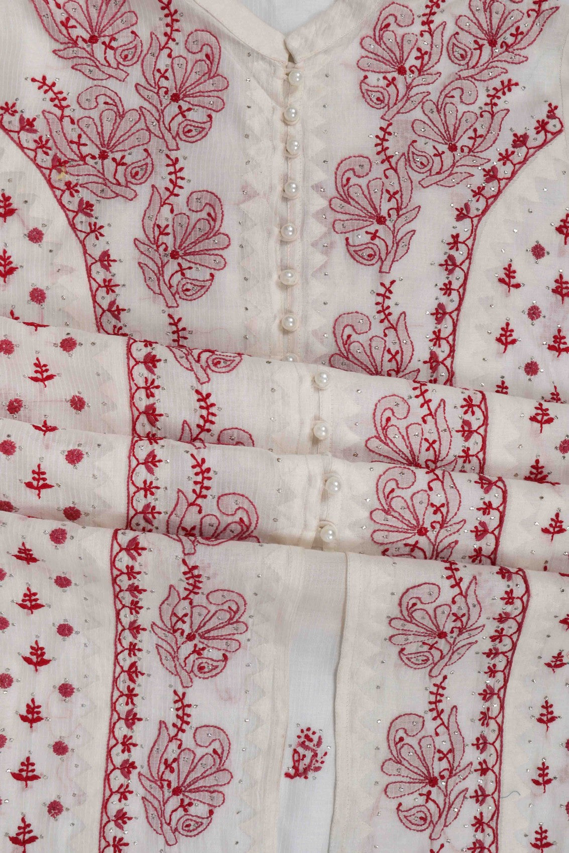 Ada Hand Embroidered Off White Chanderi Lucknowi Chikankari Semi-Stitched Kurta Dupatta Set With Muqaish Work A176636