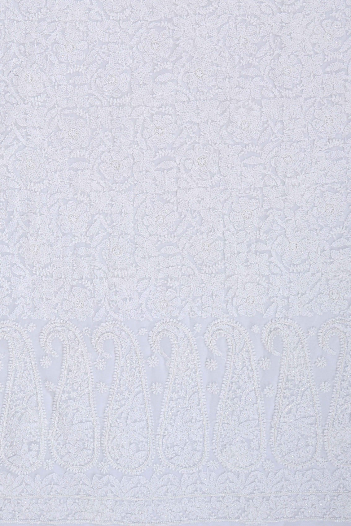 Ada Hand Embroidered White Georgette Lucknowi Chikankari Unstitched Suit Piece With Pearl Work 01A28076