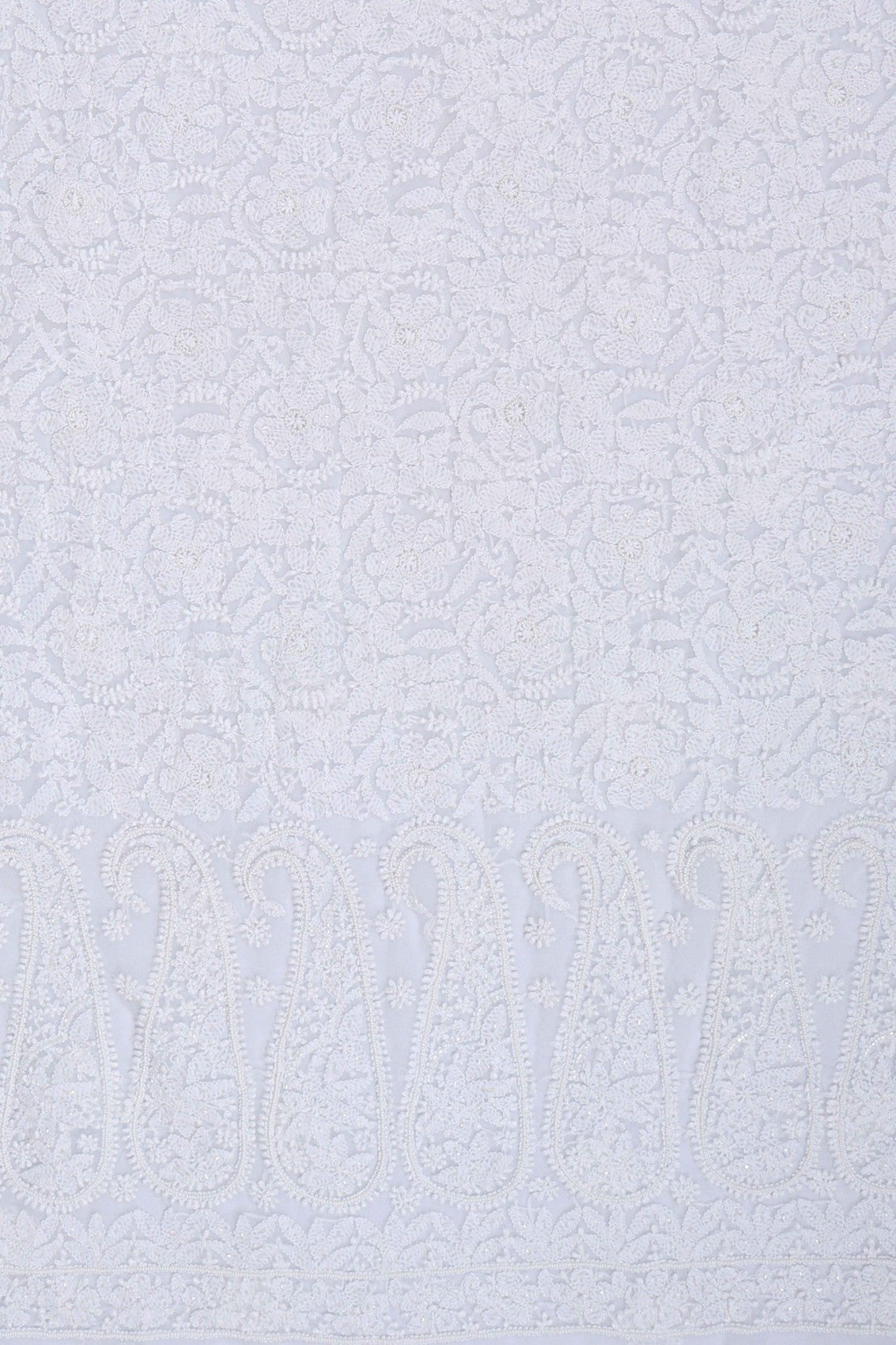 Ada Hand Embroidered White Georgette Lucknowi Chikankari Unstitched Suit Piece With Pearl Work 01A28076