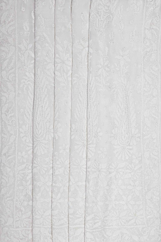 Ada Hand Embroidered White Georgette Lucknowi Chikankari Saree with Blouse A610321