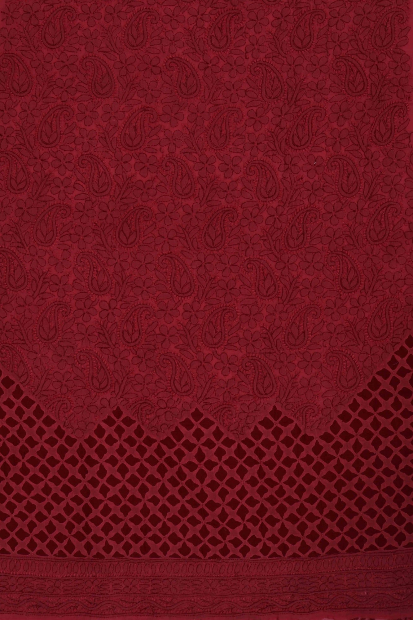 Ada Hand Embroidered Maroon Cotton Lucknowi Chikankari Unstitched Suit Piece 01A177890