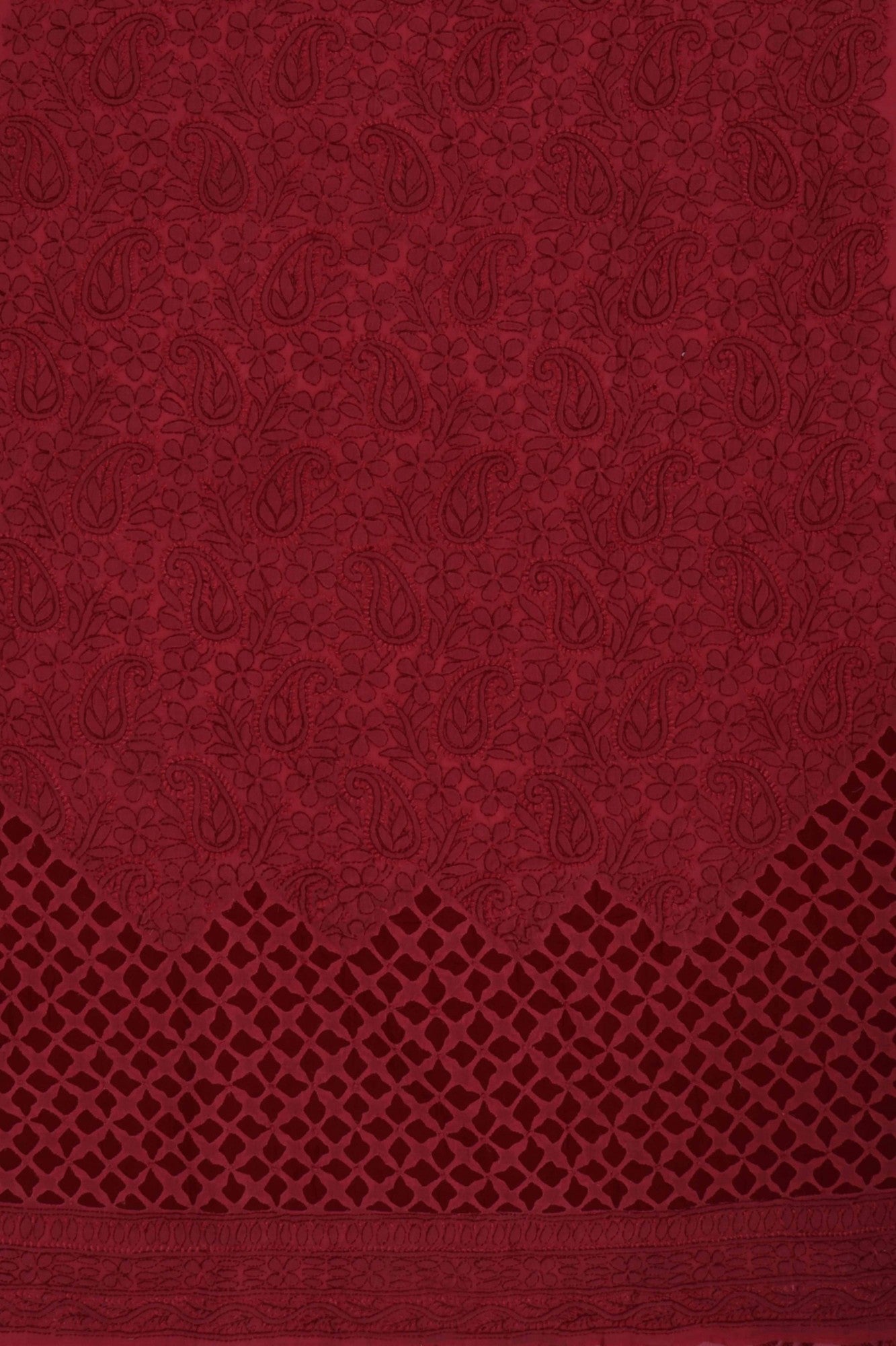 Ada Hand Embroidered Maroon Cotton Lucknowi Chikankari Unstitched Suit Piece 01A177890
