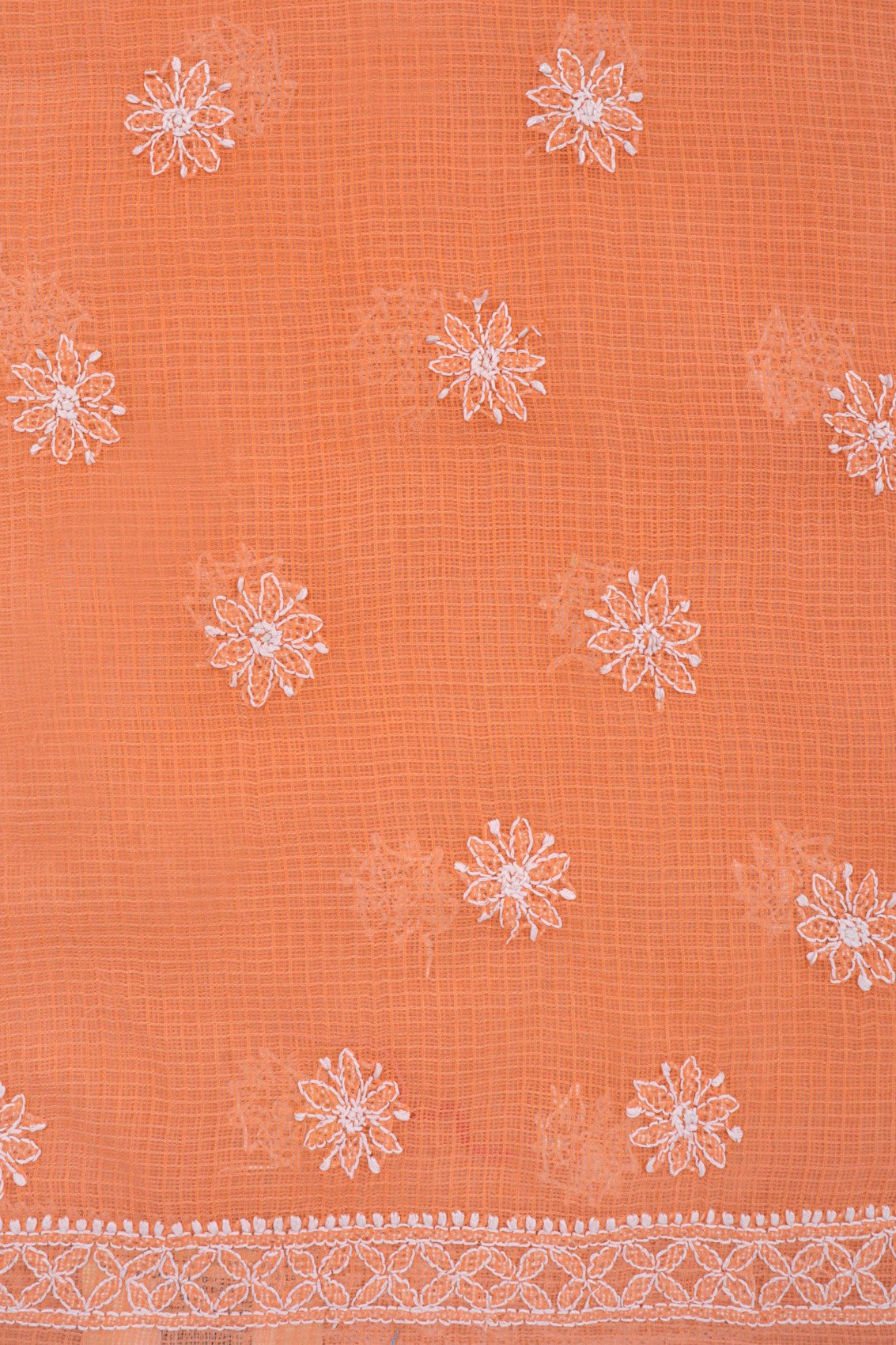 Ada Hand Embroidered Peach Kota Lucknowi Chikan Unstitched Kurta Dupatta Set A596911