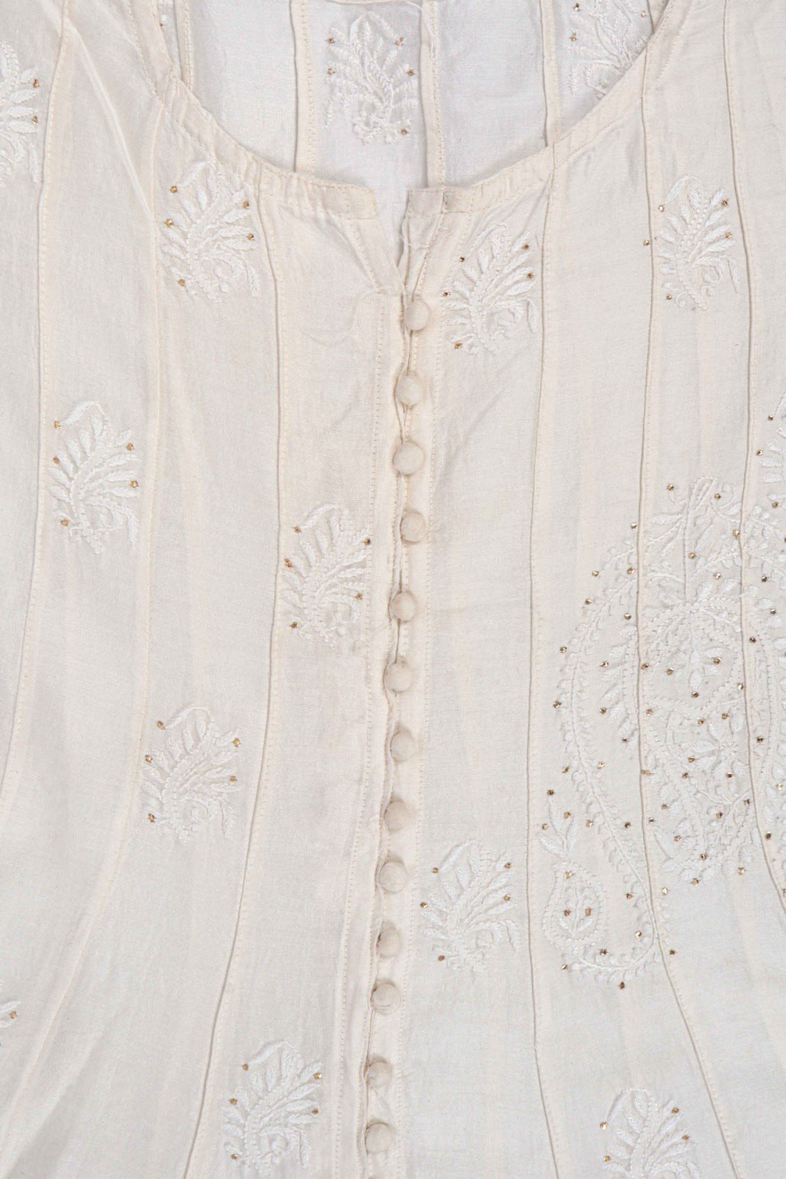 Ada Hand Embroidered Cream Chanderi Lucknowi Chikankari Semi-stitched Anarkali Kurta Piece With Muqaish Work A601074