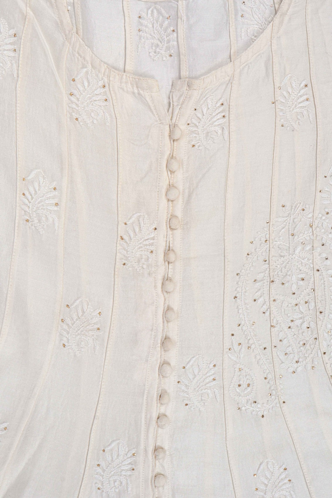 Ada Hand Embroidered Cream Chanderi Lucknowi Chikankari Semi-stitched Anarkali Kurta Piece With Muqaish Work A601074