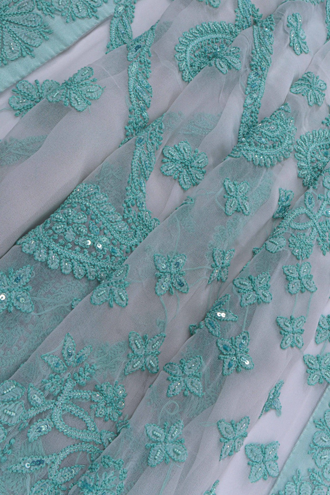 Ada Hand Embroidered White Georgette Lucknowi Chikankari Saree/Blouse With Pearl Work A354465