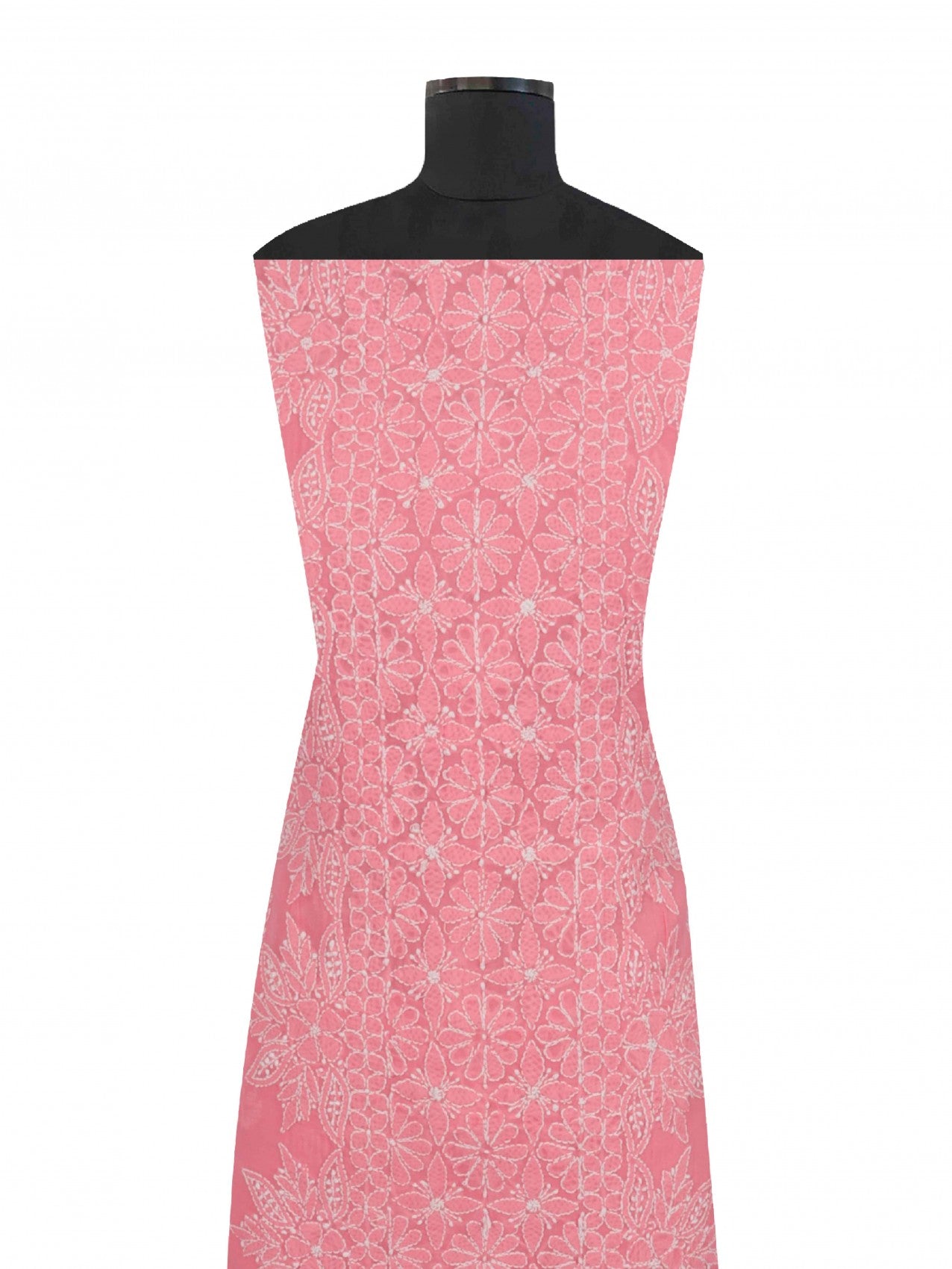 Ada Hand Embroidered Carrot Pink Cotton Lucknowi Chikankari Unstitched Suit Piece 01A204086
