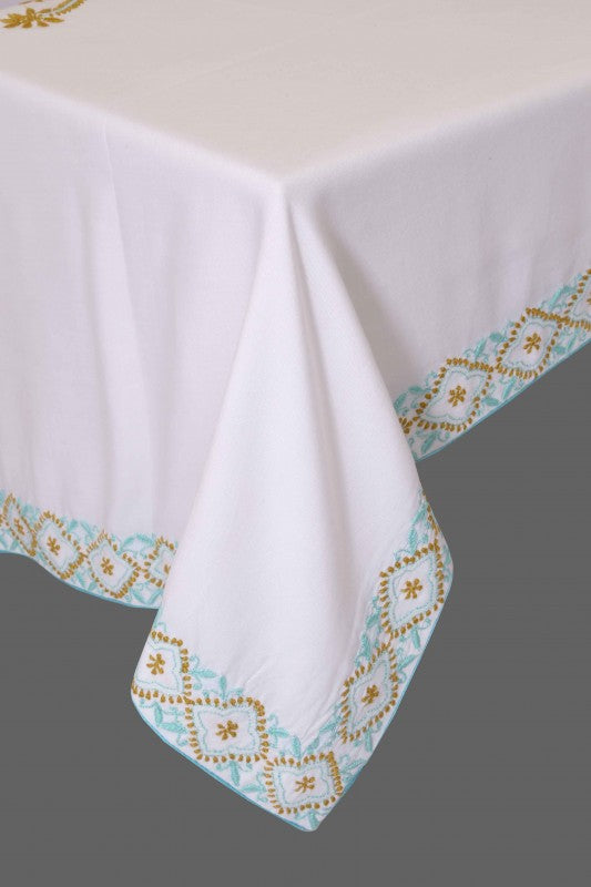 Ada Hand Embroidered White Cotton Lucknowi Chikankari Table Cover - A198525