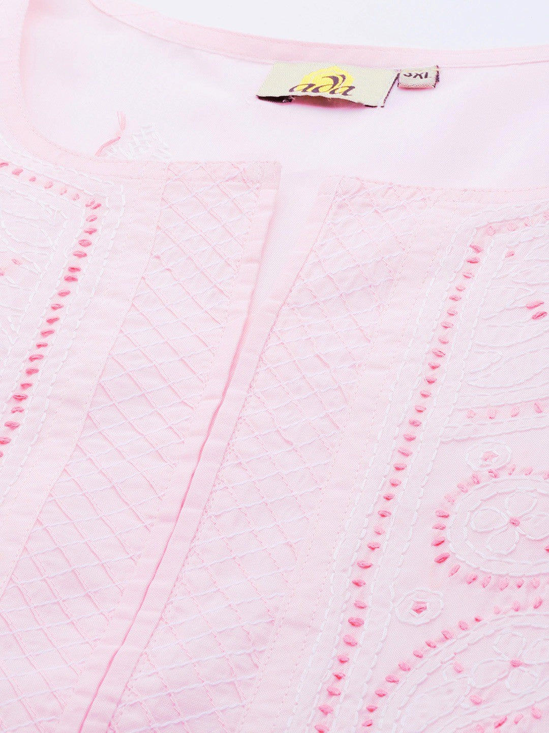 Ada Hand Embroidered Pink Cotton Lucknowi Chikankari Straight Kurta  A221041