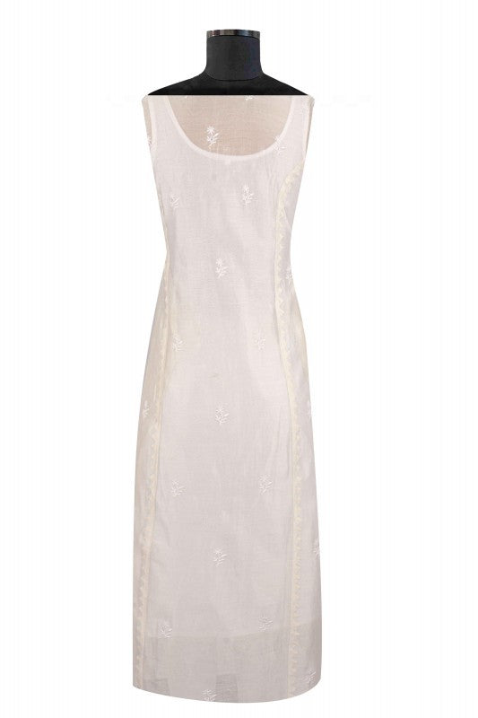 Ada Hand Embroidered Off White Chanderi Lucknowi Chikankari Semi-stitched Kurta Dupatta Set A615490