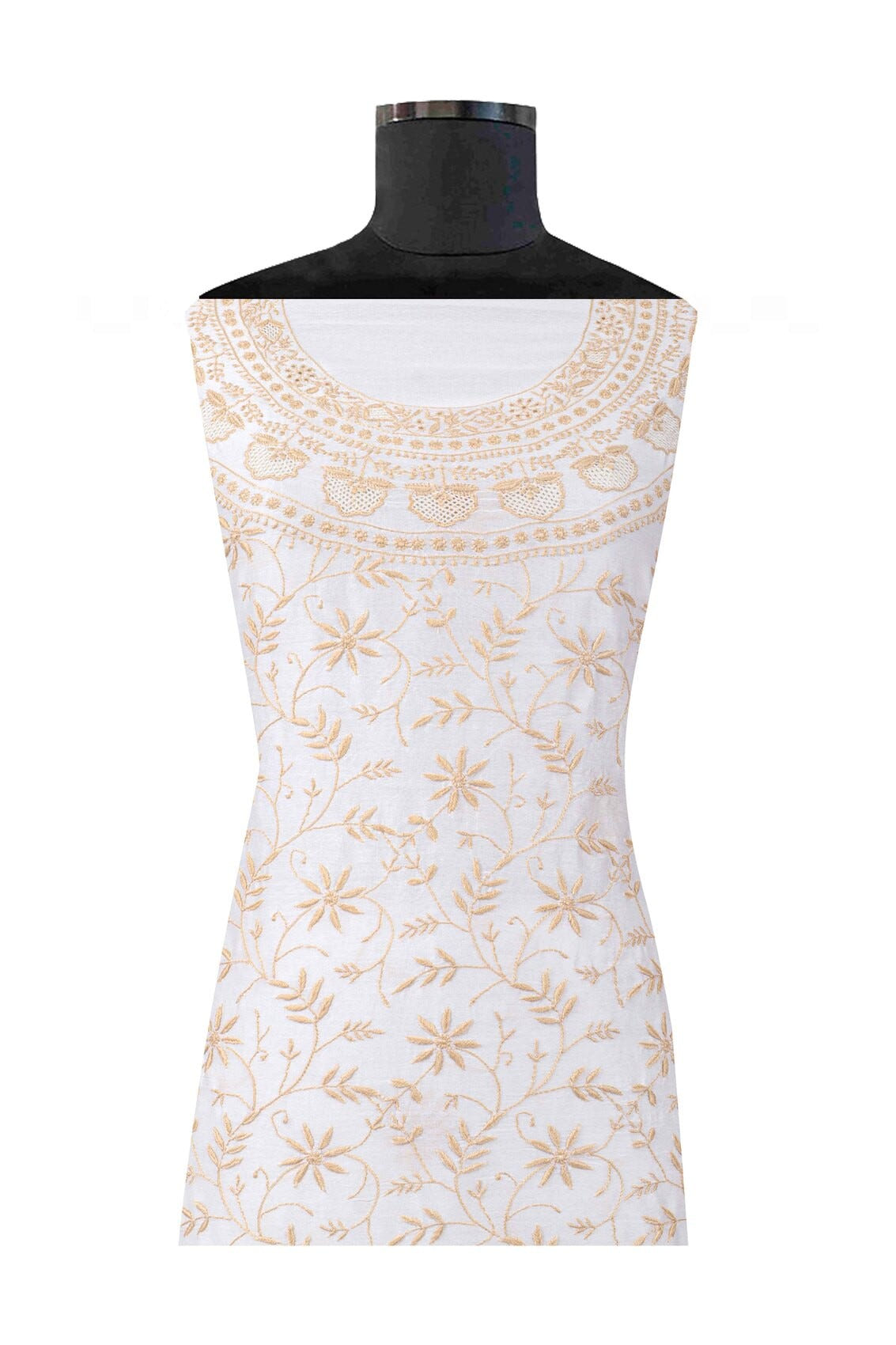Ada Hand Embroidered Cream Chanderi Lucknowi Chikankari Unstitched Kurta Dupatta Set 01A130056