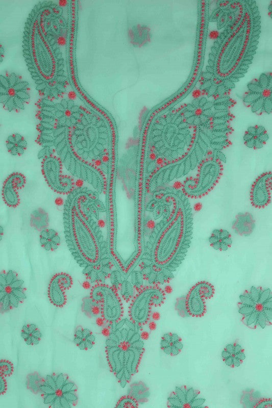 Ada Hand Embroidered Sea Green Georgette Lucknowi Chikan Unstitched Suit Piece A211186