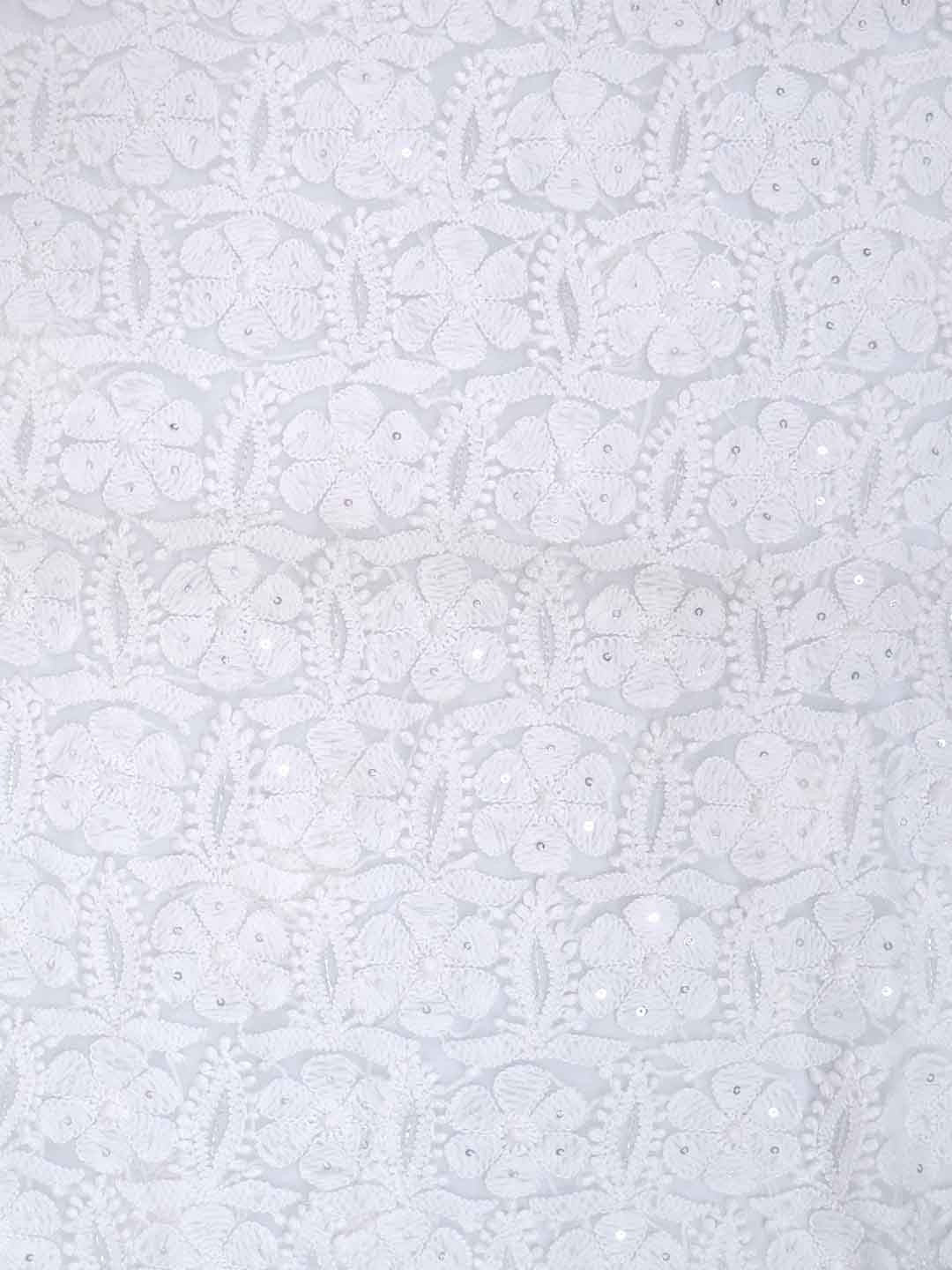 Ada Hand Embroidered White Georgette Lucknowi Chikan Unstitched Kurta Piece With Cutdana Work A611852