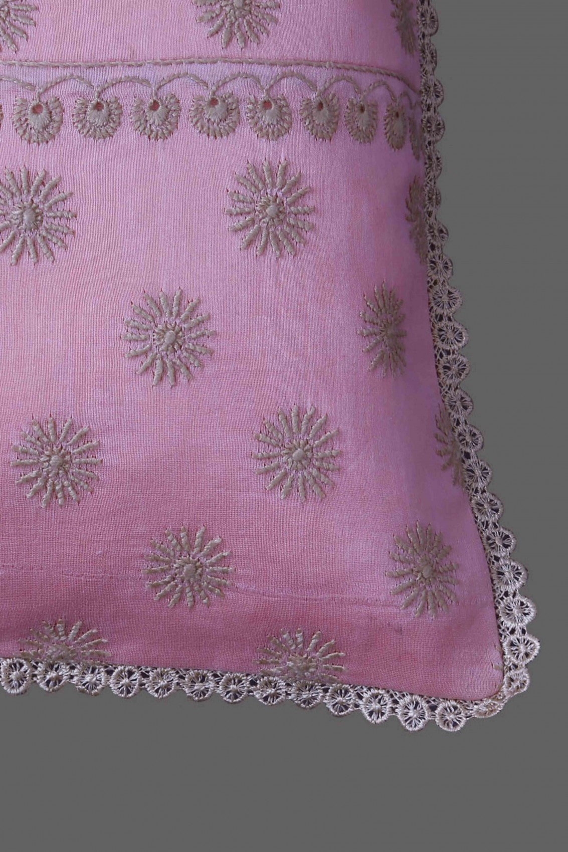 Ada Hand Embroidered Light Pink Chanderi Lucknowi Chikankari Cushion Cover 01A202998