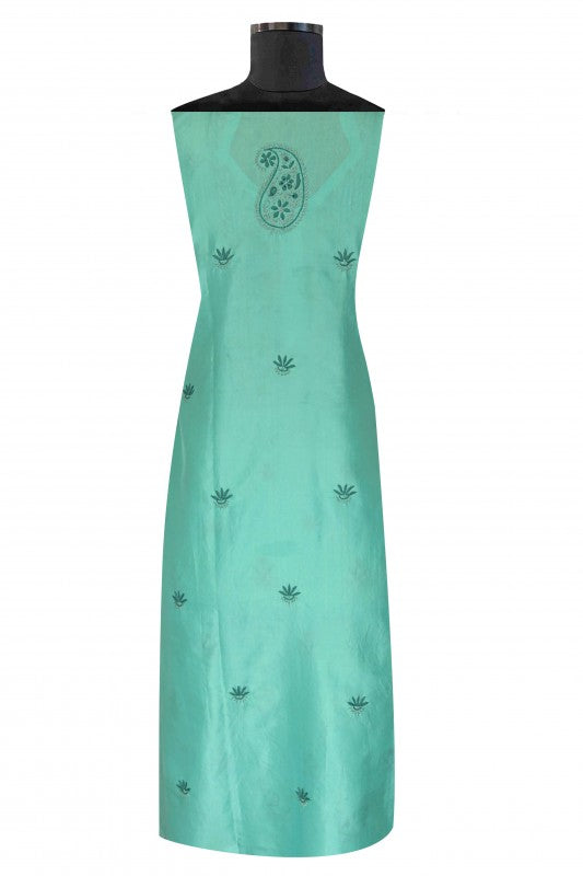 Ada Hand Embroidered Sea Green Crepe Chikan Unstitched Kurta Piece A231307