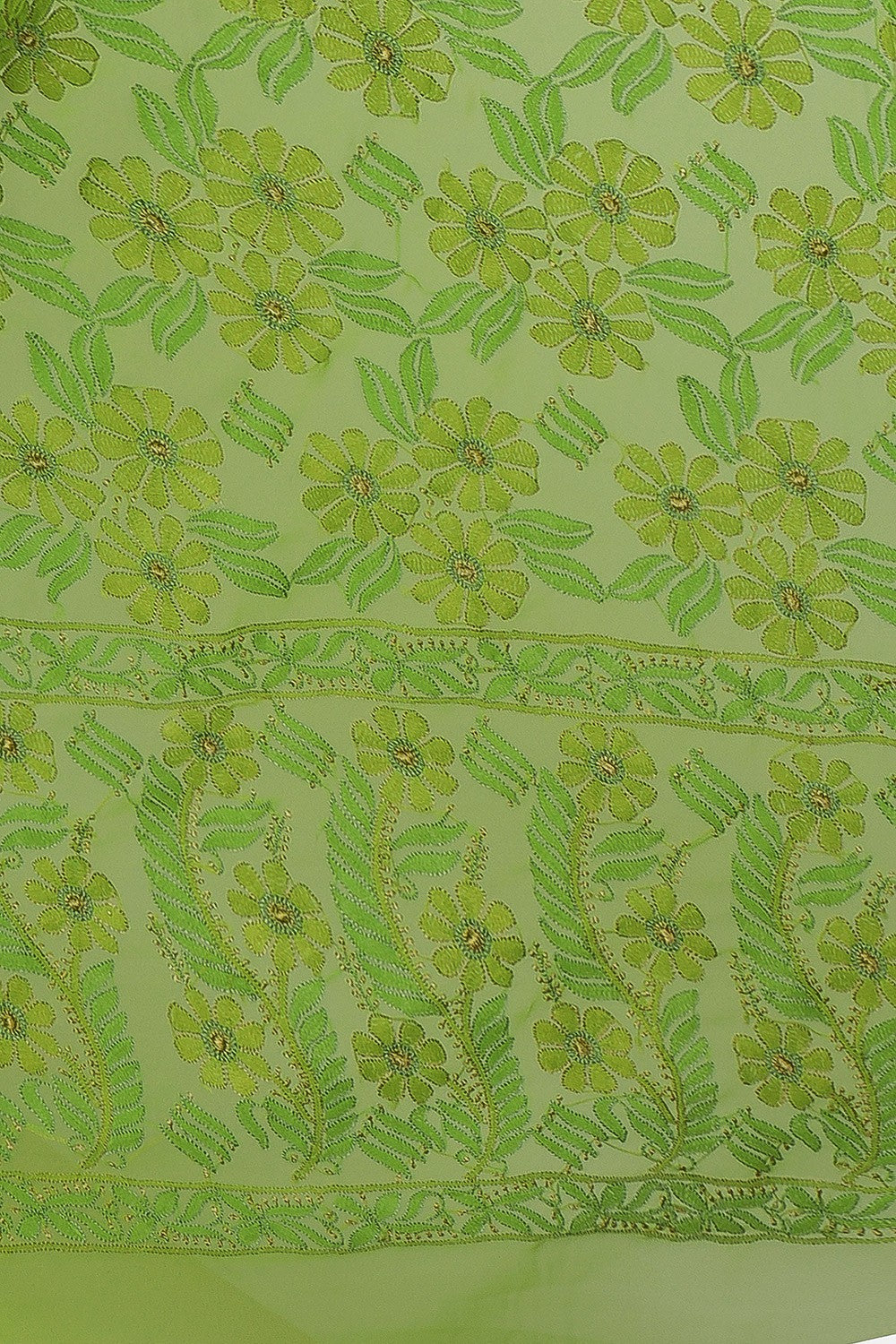Ada Hand Embroidered Pear Green Georgette Lucknowi Chikankari Saree with Blouse A630395