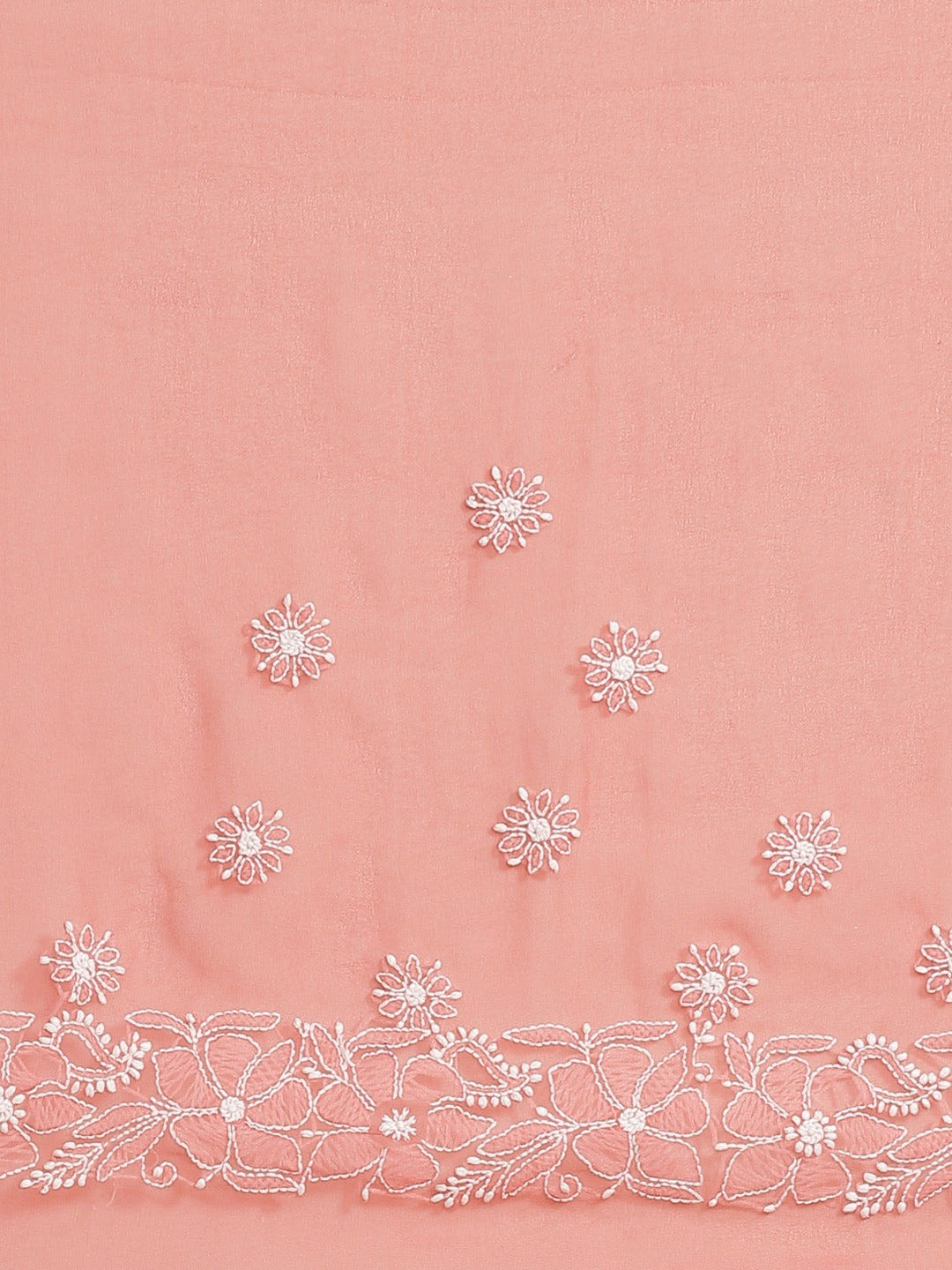 Ada Hand Embroidered Carrot Pink Goergette Lucknowi Chikankari Saree with Blouse A204916