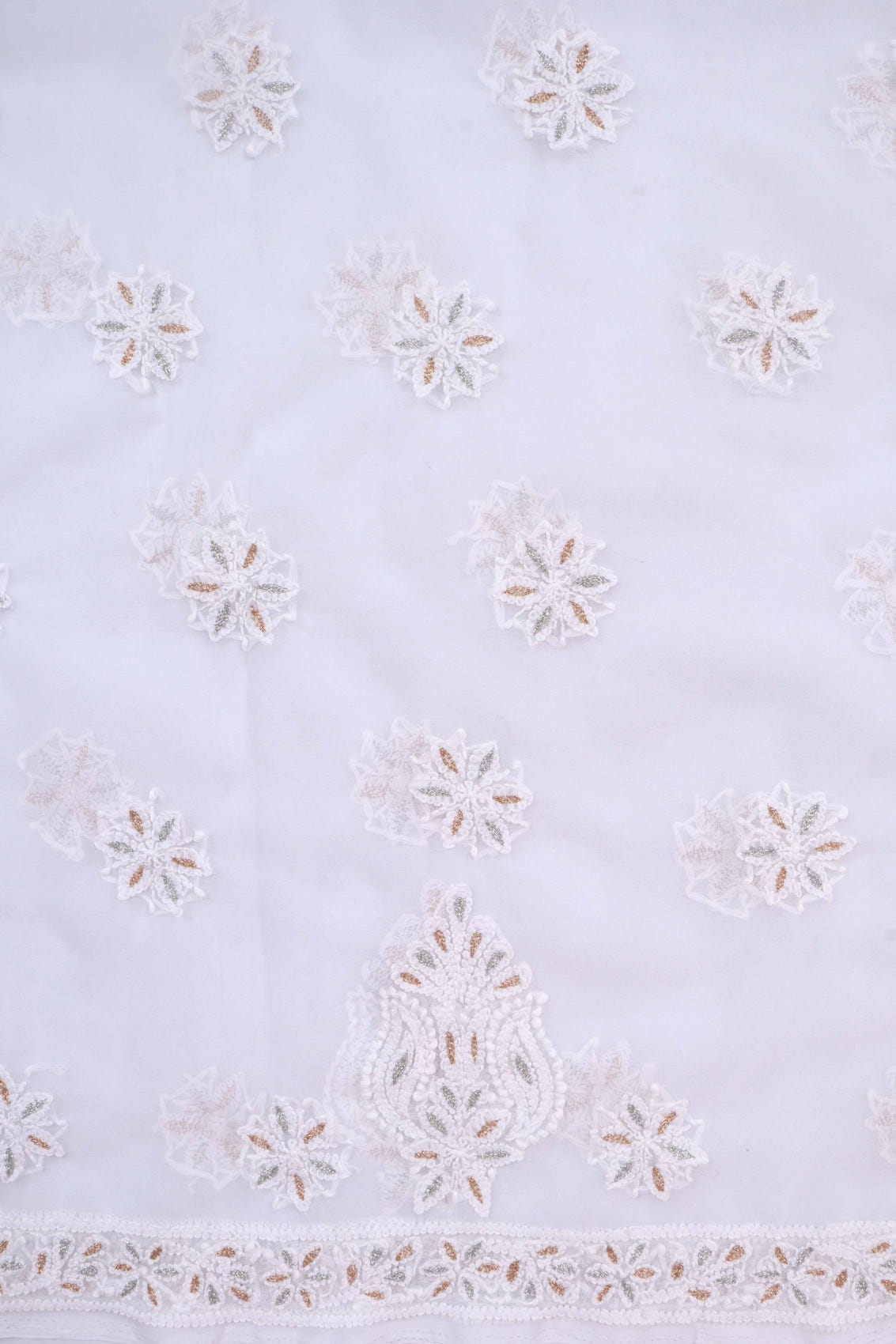 Ada Hand Embroidered White Georgette Lucknowi Chikankari Unstitched Suit Piece With Zari Work 01A69620