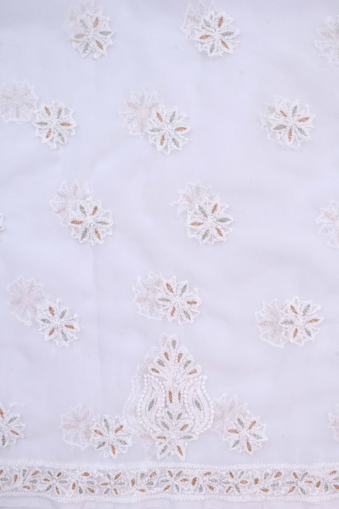 Ada Hand Embroidered White Georgette Lucknowi Chikankari Unstitched Suit Piece With Zari Work 01A69620