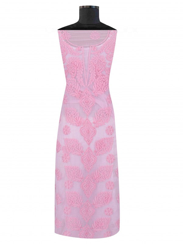Ada Hand Embroidered Baby Pink Georgette Lucknowi Chikan Unstitched Suit Piece A211228