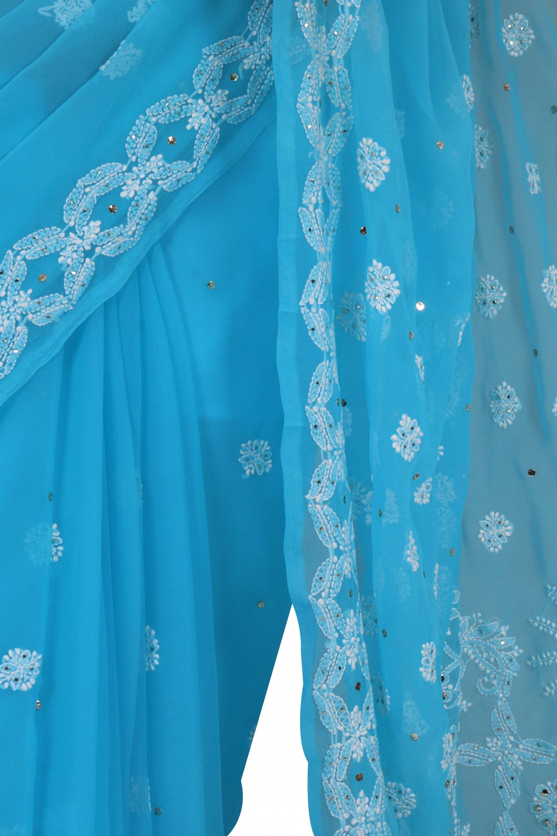 Ada Hand Embroidered Blue Georgette Lucknowi Chikankari Saree/Blouse With Muqaish Work A594465