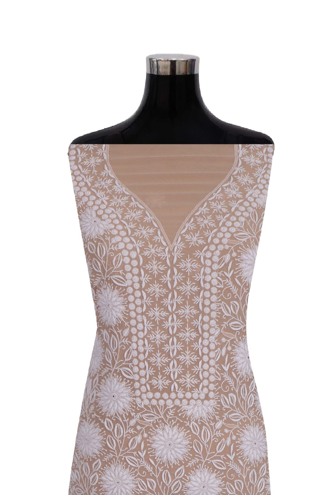 Ada Hand Embroidered Fawn Pure Georgette Lucknowi Chikankari Unstitched Kurta Dupatta Set A198254