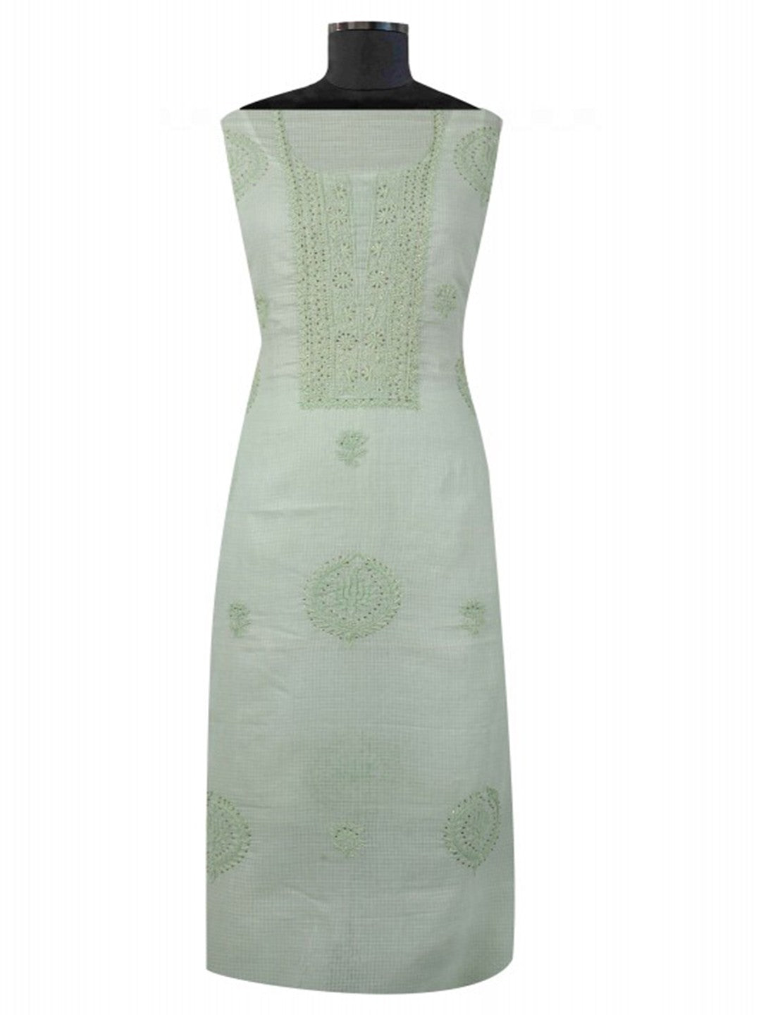 Ada Hand Embroidered Pista Green Kota Lucknowi Chikan Unstitched Kurta Dupatta Set With Muqaish Work A614846