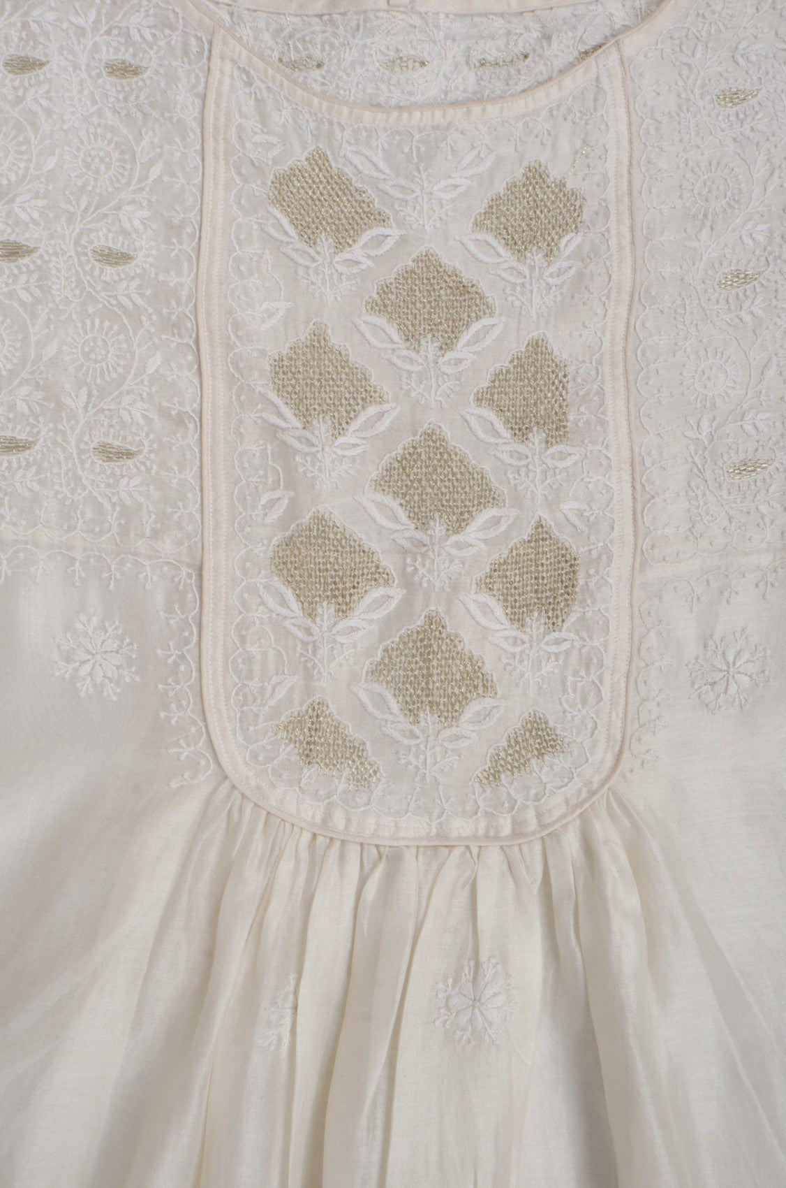 Ada Hand Embroidered Off White Chanderi Lucknowi Chikankari Semi-Stitched Anarkali Kurta Dupatta Set With Zari Work 01A224438