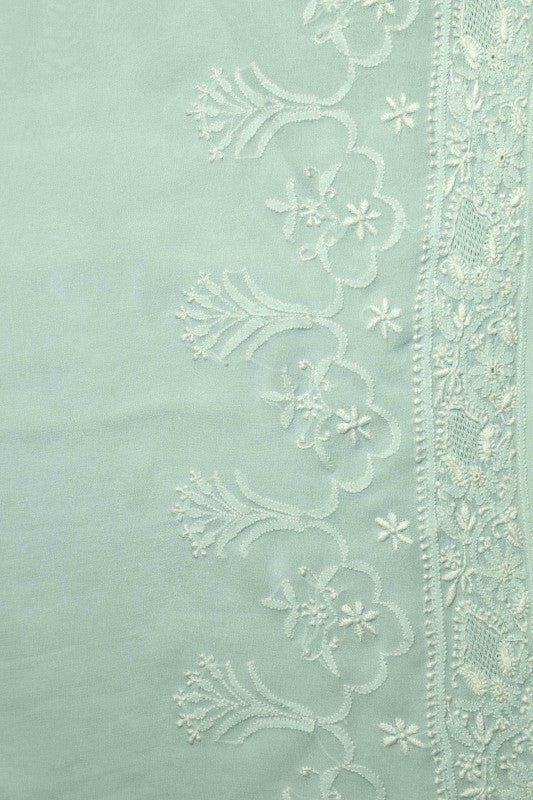 Ada Hand Embroidered Mint Green Pure Georgette Lucknowi Chikankari Saree with Blouse A149765