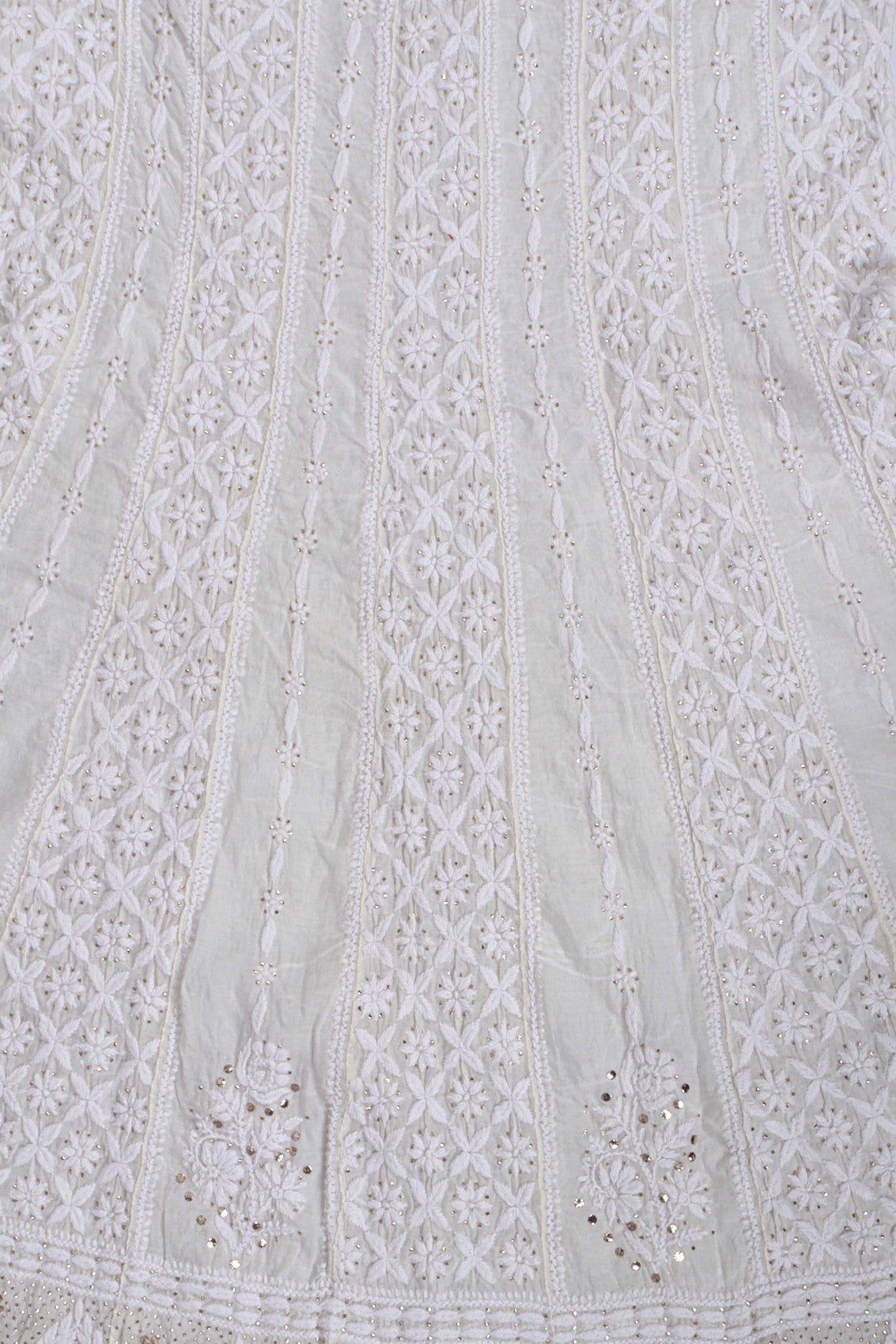 Ada Hand Embroidered Off White Chanderi Lucknowi Chikankari Semi-Stitched Anarkali Kurta Piece With Muqaish Work 01A223577