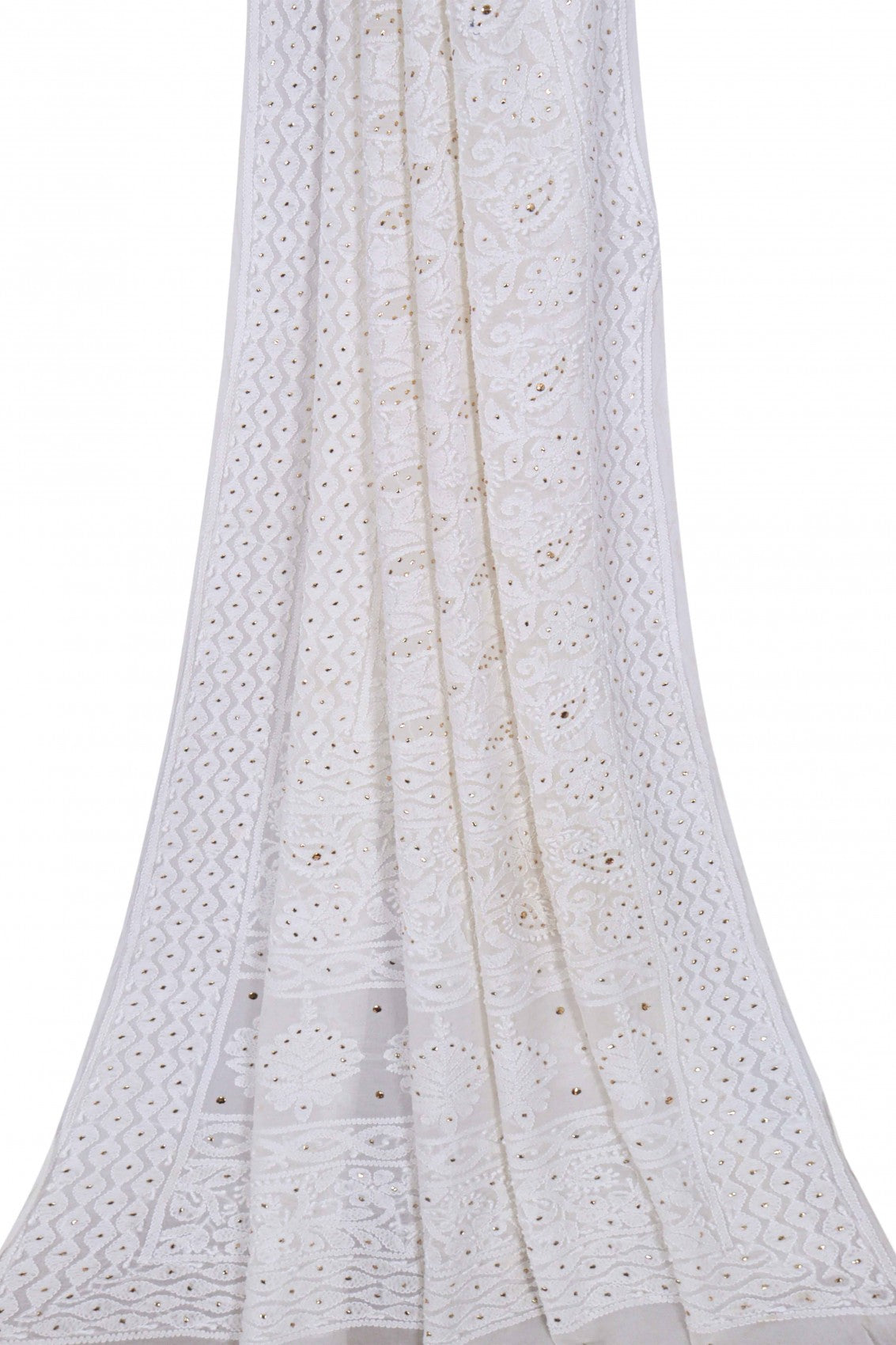 Ada Hand Embroidered Off White Pure Georgette Lucknowi Chikankari Dupatta With Muqaish Work 01A68961