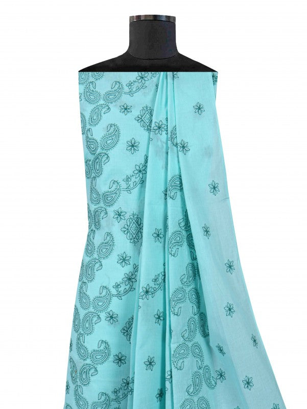 Ada Hand Embroidered Sea Green Cotton Lucknowi Chikankari Unstitched Suit Piece 01A178585