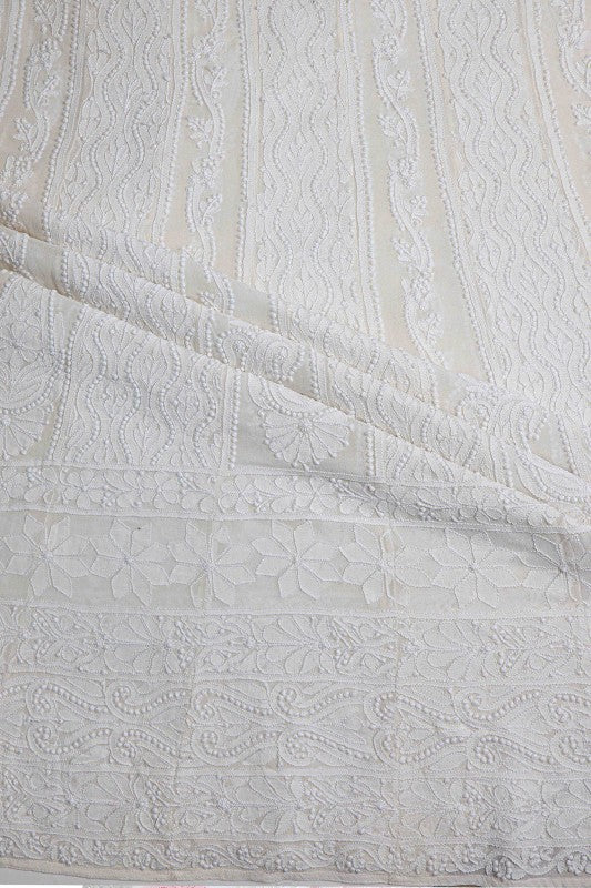 Ada Hand Embroidered Ivory Pure Georgette Semi-stitched Anarkali Kurta Dupatta-A607879