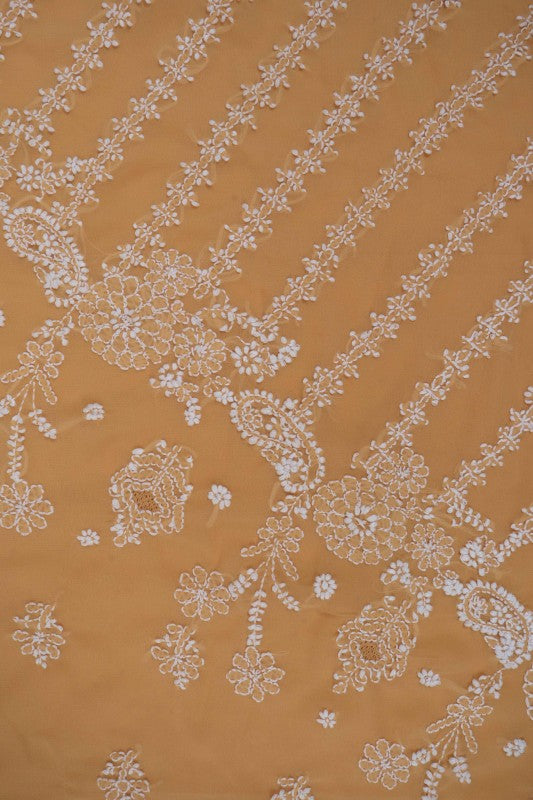 Ada Hand Embroidered Fawn Georgette Lucknowi Chikankari Saree With Blouse A267733