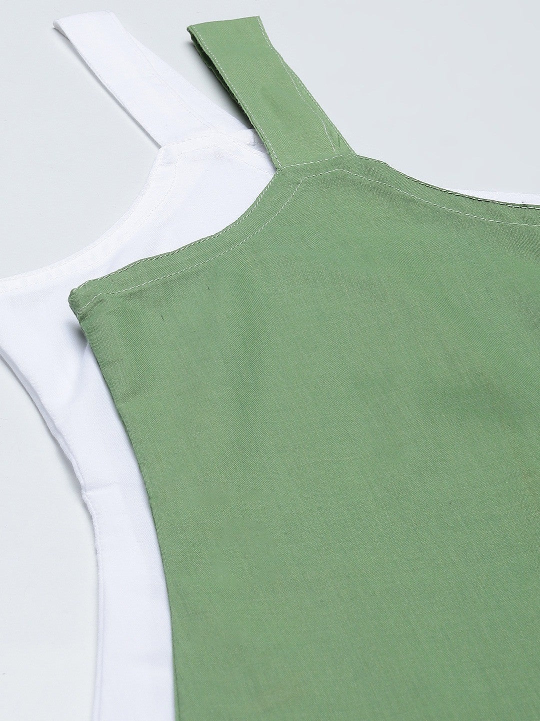 Ada White & Dark Green Cotton Short Slips Combo of 2 A111175.