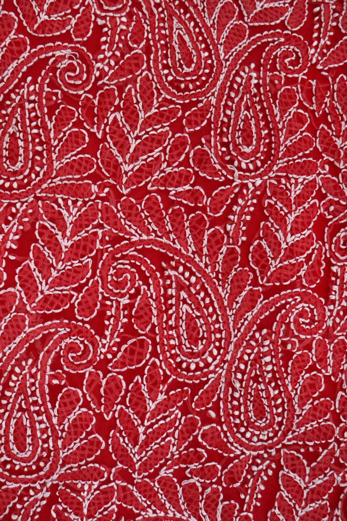 Ada Hand Embroidered Red Georgette Lucknowi Chikan Unstitched Suit Piece A507450