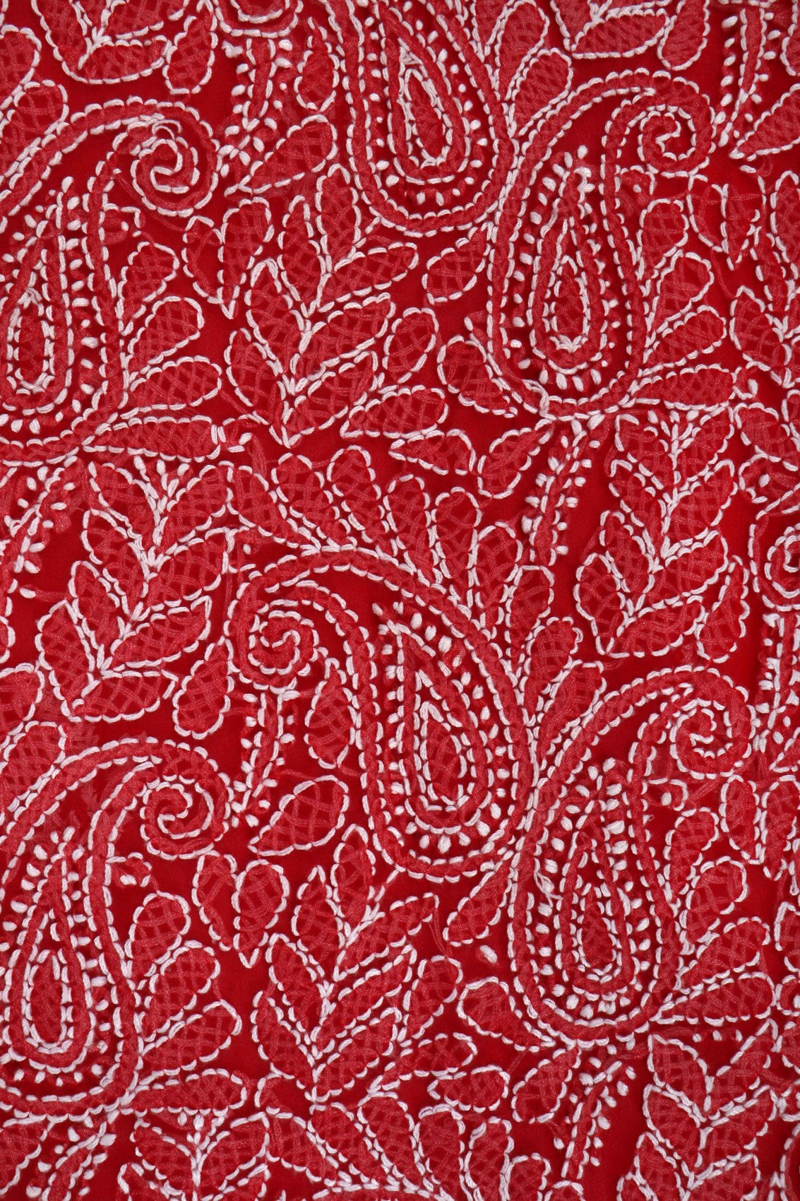 Ada Hand Embroidered Red Georgette Lucknowi Chikan Unstitched Suit Piece A507450