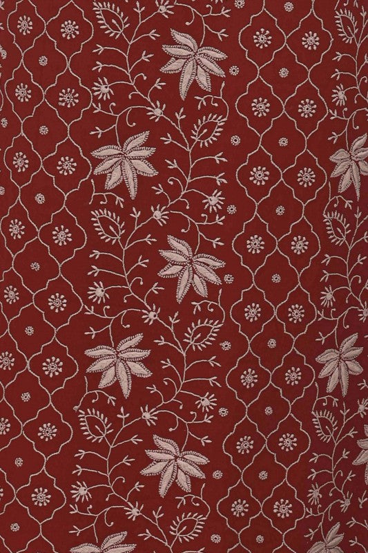 Ada Hand Embroidered Maroon Pure Georgette Lucknowi Chikan Unstitched Kurta Dupatta- A602113