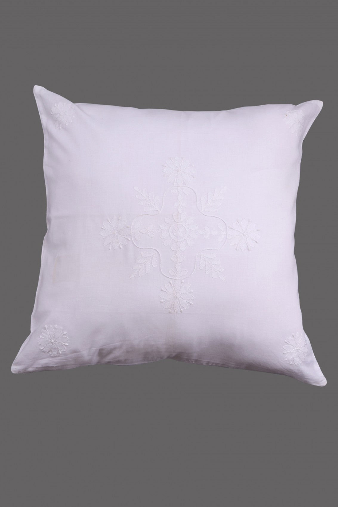 Ada Hand Embroidered White Cotton Lucknowi Chikankari Cushion Cover Set Of 5 A422933