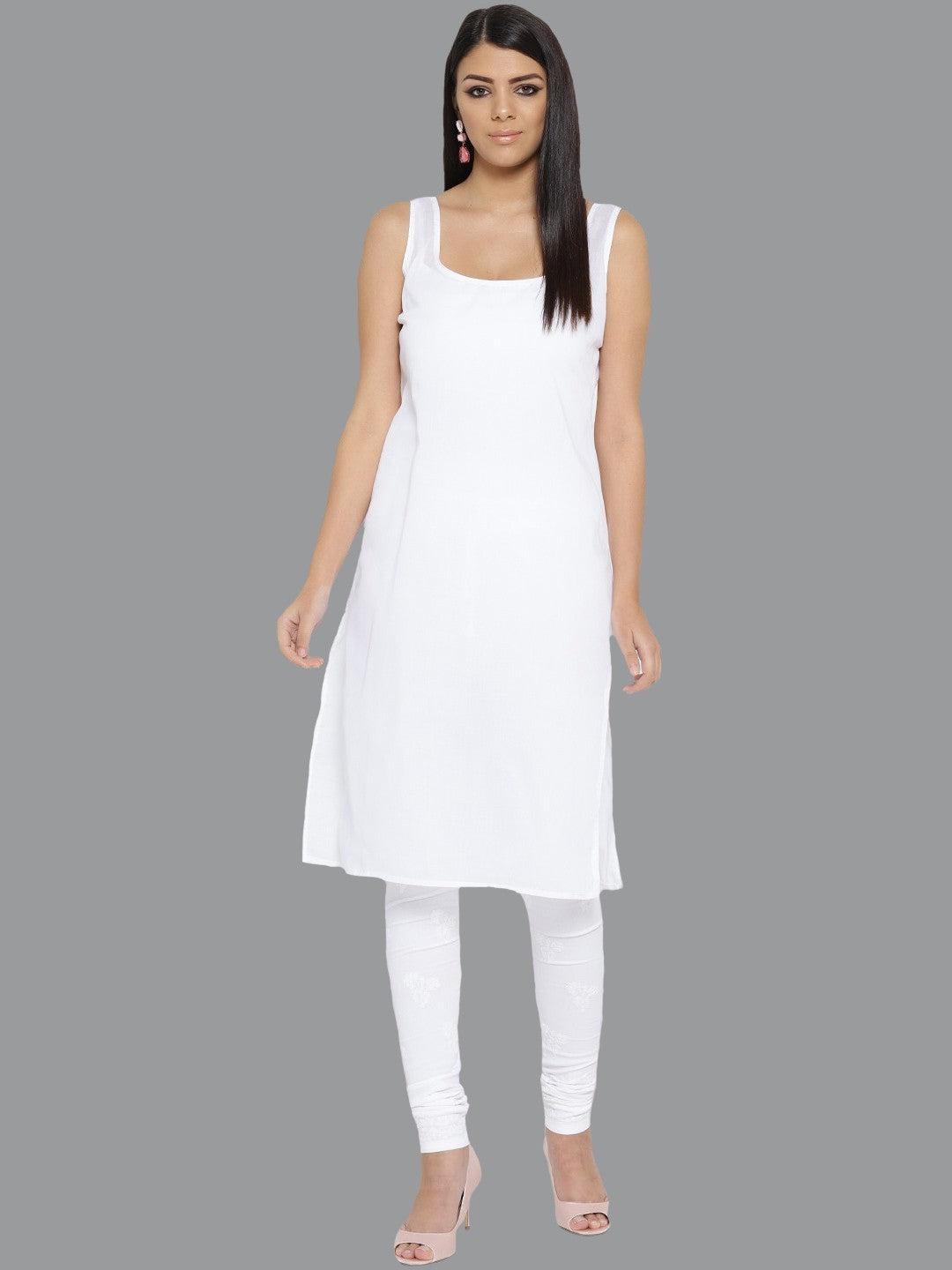Ada Hand Embroidered White Georgette Lucknowi Chikankari Kurta with Churidar Set with Slip A100019