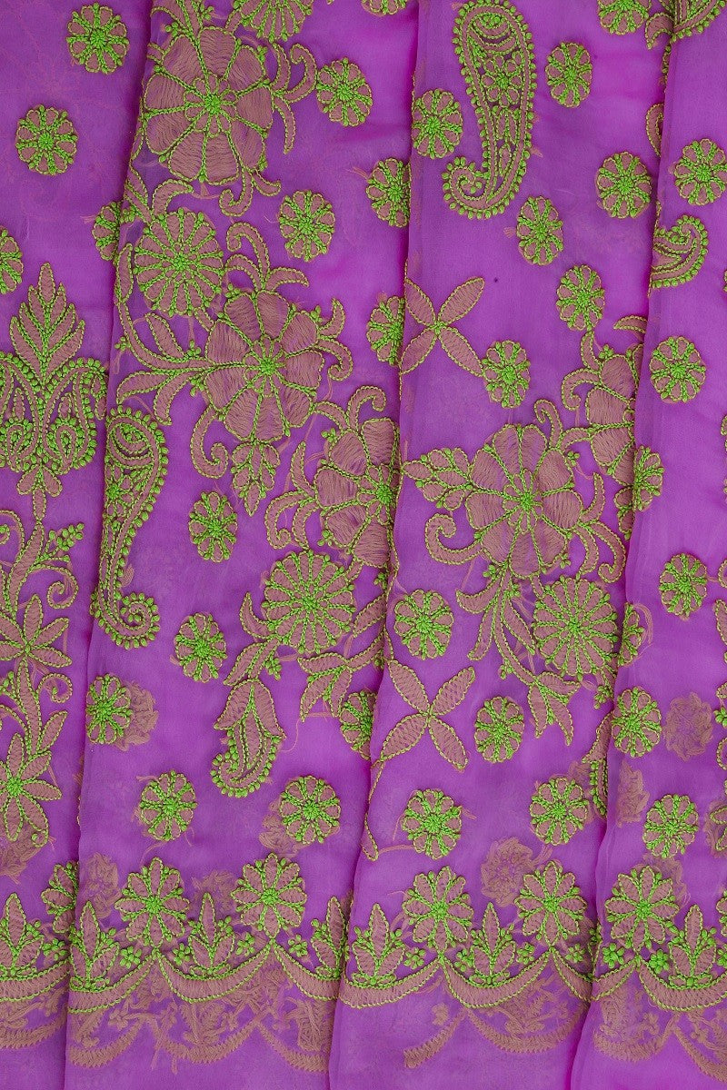 Ada Exclusive Handcrafted Pink Georgette Lucknowi Chikankari Saree with Blouse A204967