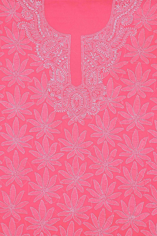 Ada Hand Embroidered Pink Georgette Lucknowi Chikan Unstitched Kurta Dupatta Set A333871