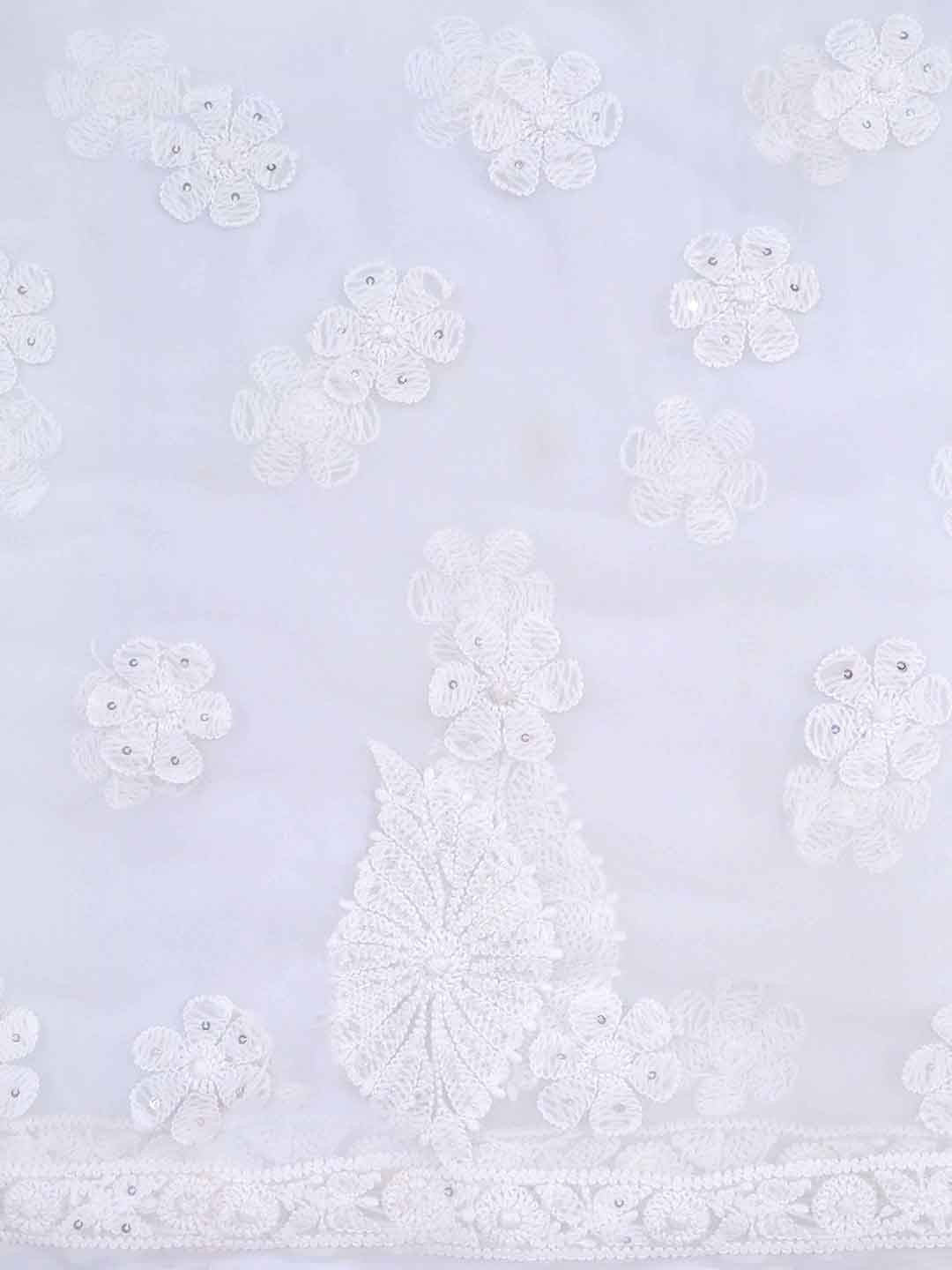Ada Hand Embroidered White Georgette Lucknowi Chikan Unstitched Kurta Piece With Cutdana Work A611852