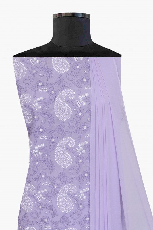 Ada Hand Embroidered Mauve Cotton Lucknowi Chikan Unstitched Suit Piece-A211111