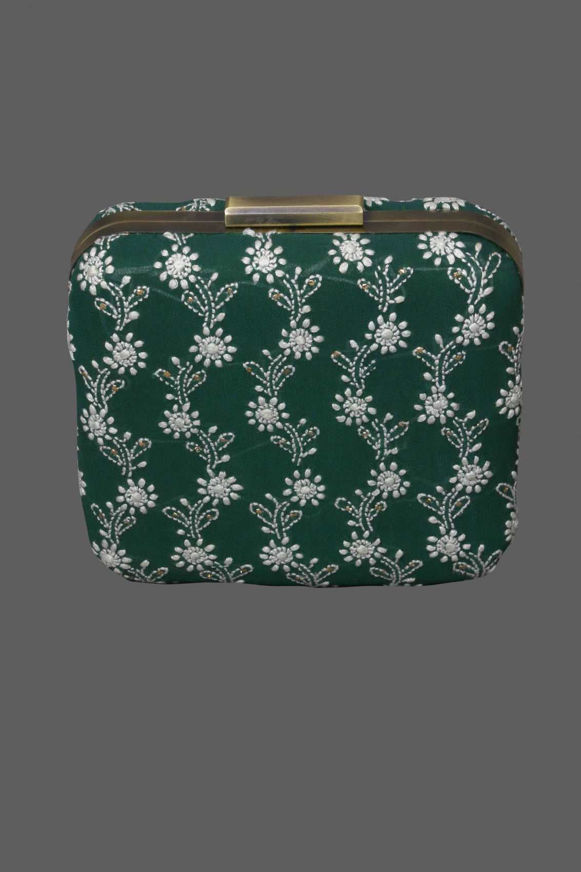 Ada Hand Embroidered Green Pure Georgette Lucknowi Chikankari Clutch With Muqaish Work A601995